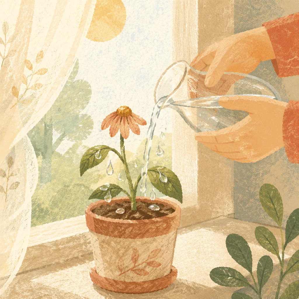 Wilted Flower Reviving in Morning Light