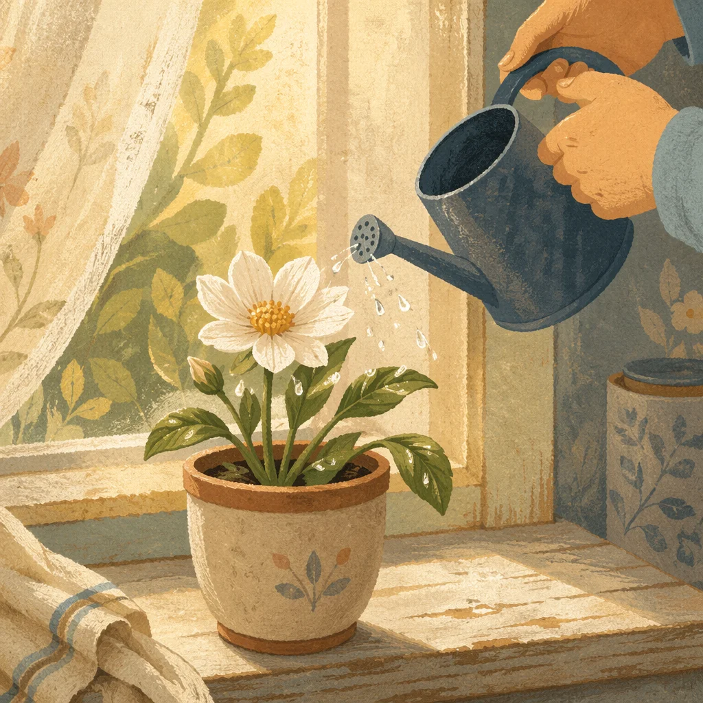 Wilted Garden Flower Revived by Gentle Watering