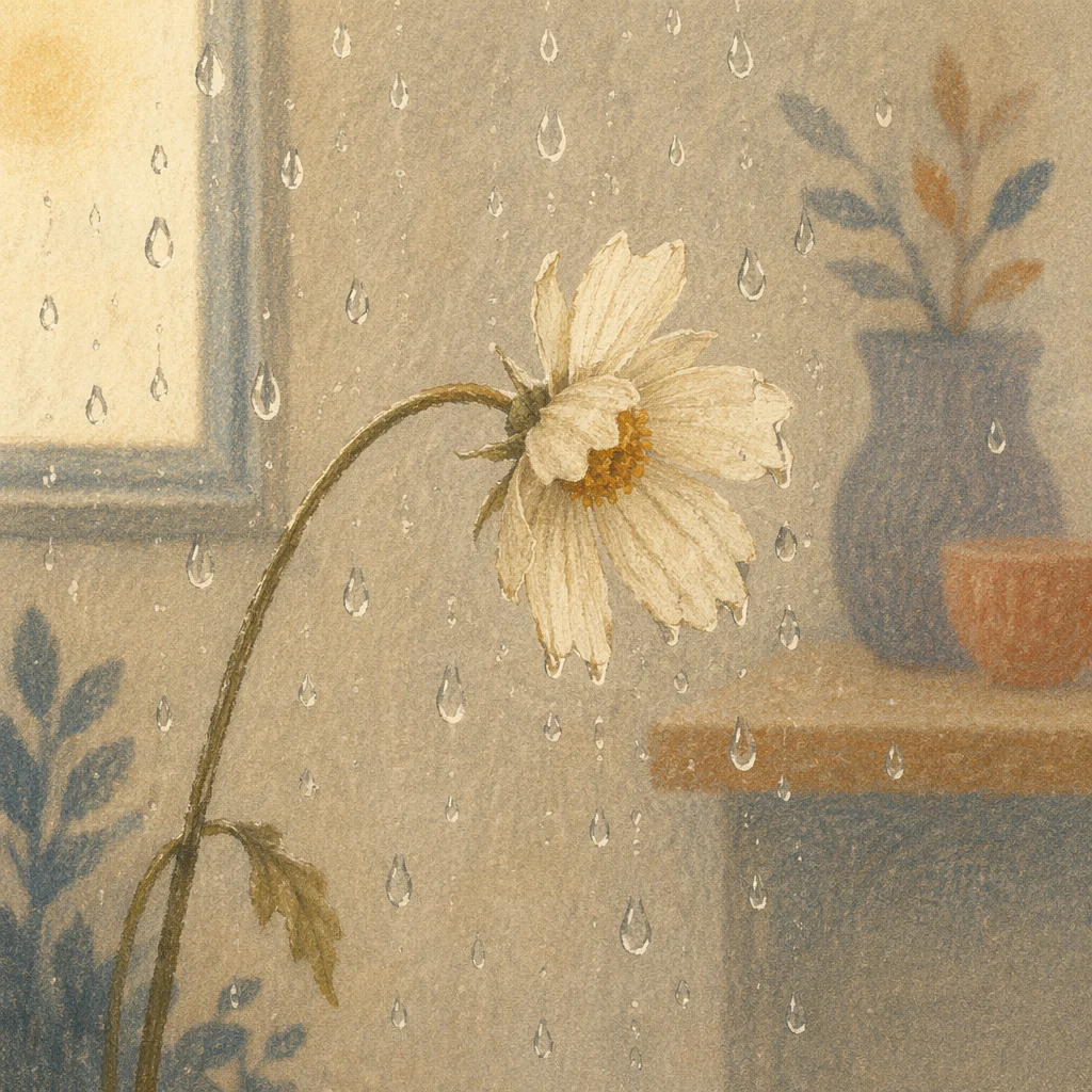 Wilted Cream Flower Reviving With Water Drops