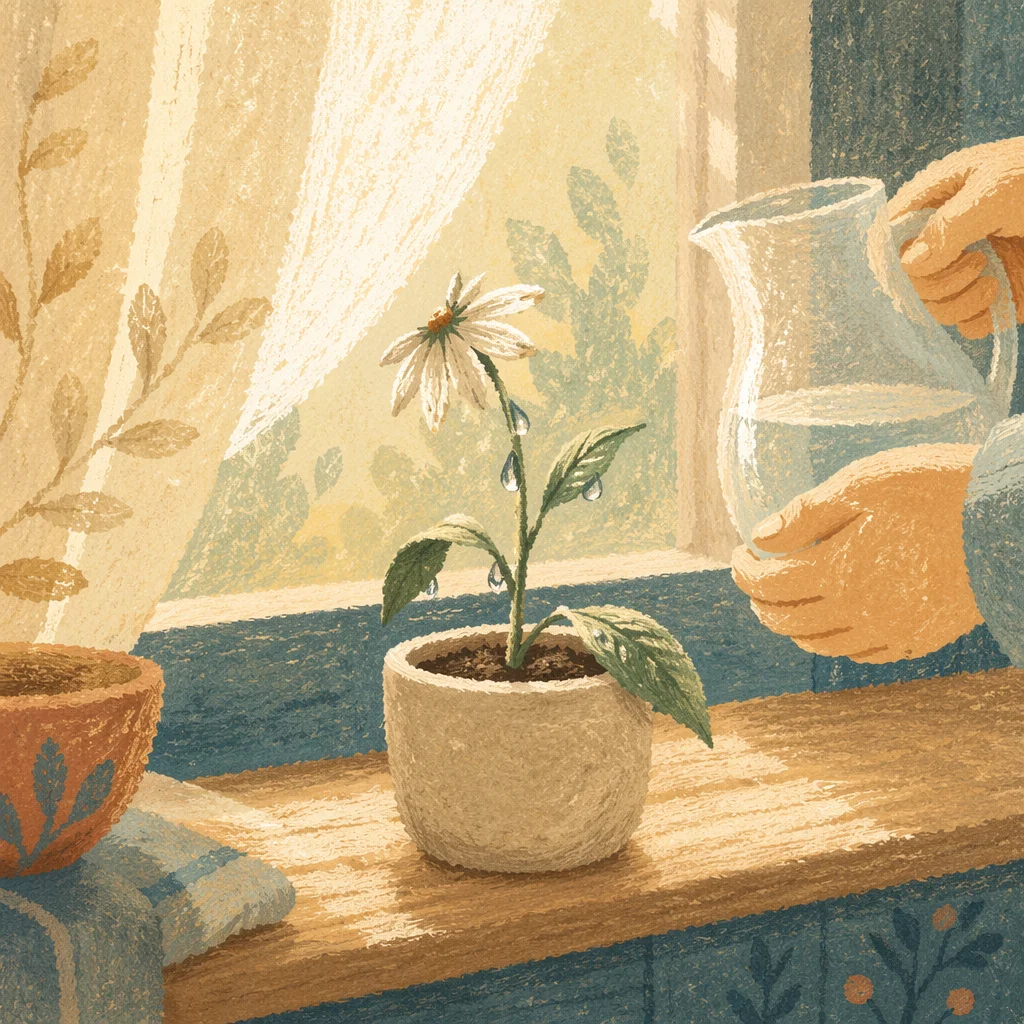 Wilted Wildflower Revived by Morning Water