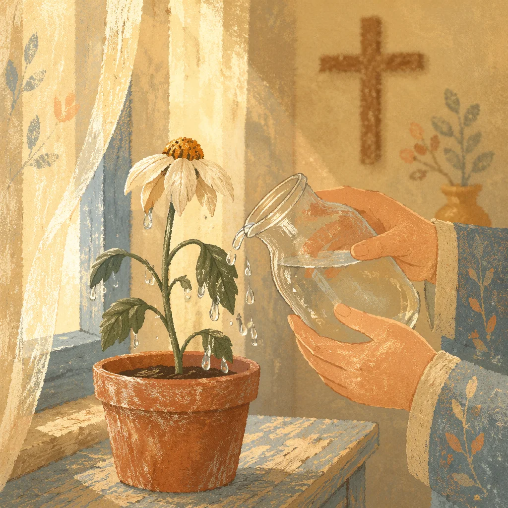 Reviving Wilted Flower in Morning Prayer Light