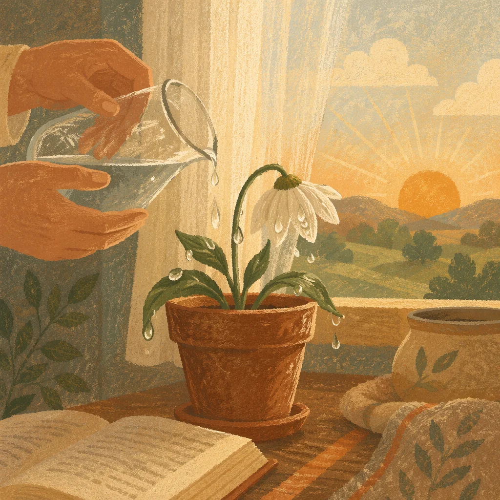 Wilted White Flower Revived by Morning Prayer