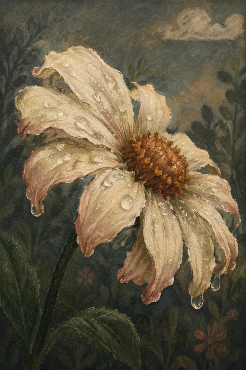 Wilted Flower Reviving With Fresh Water Drops