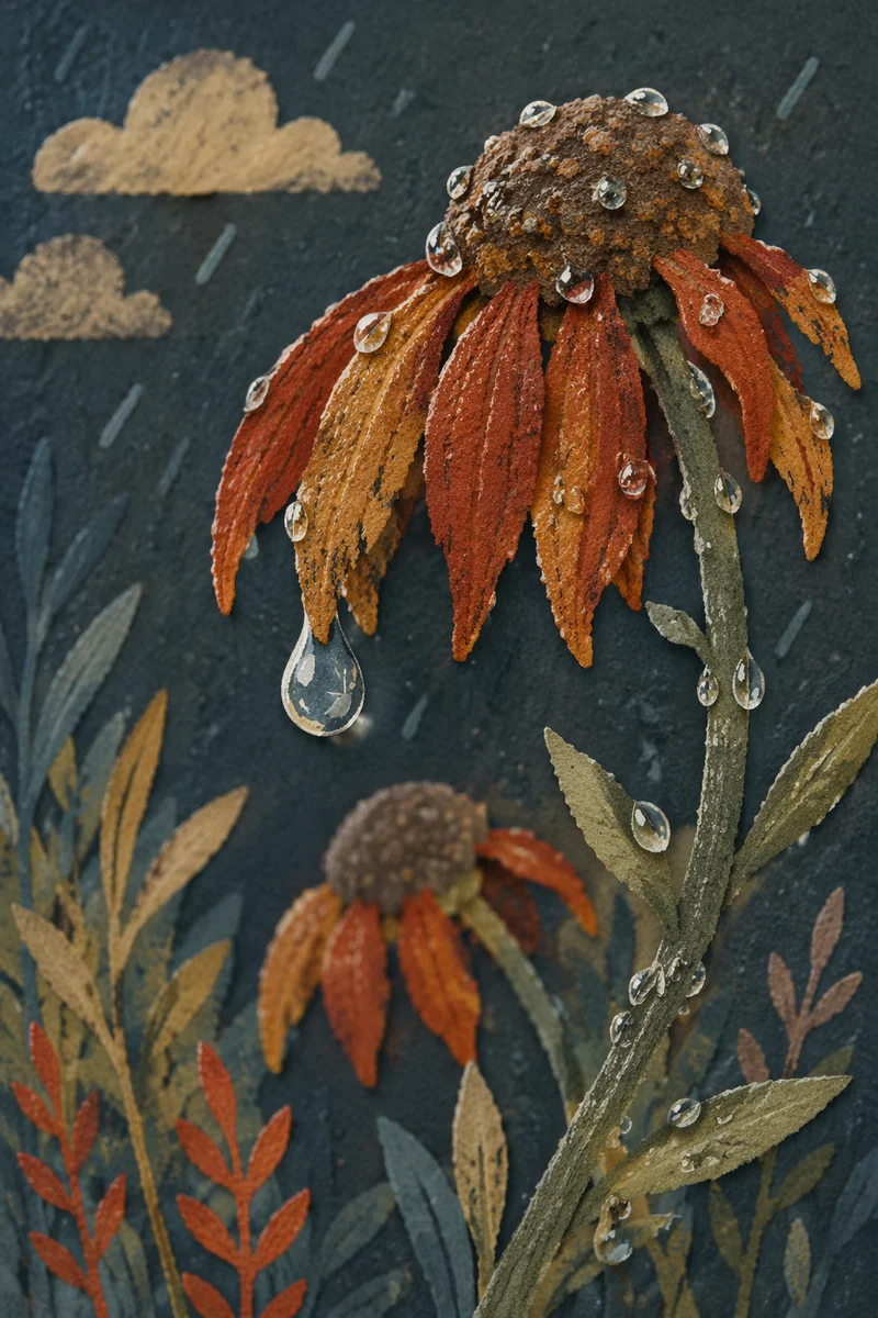 Wilted Flower Reviving With Water Drops
