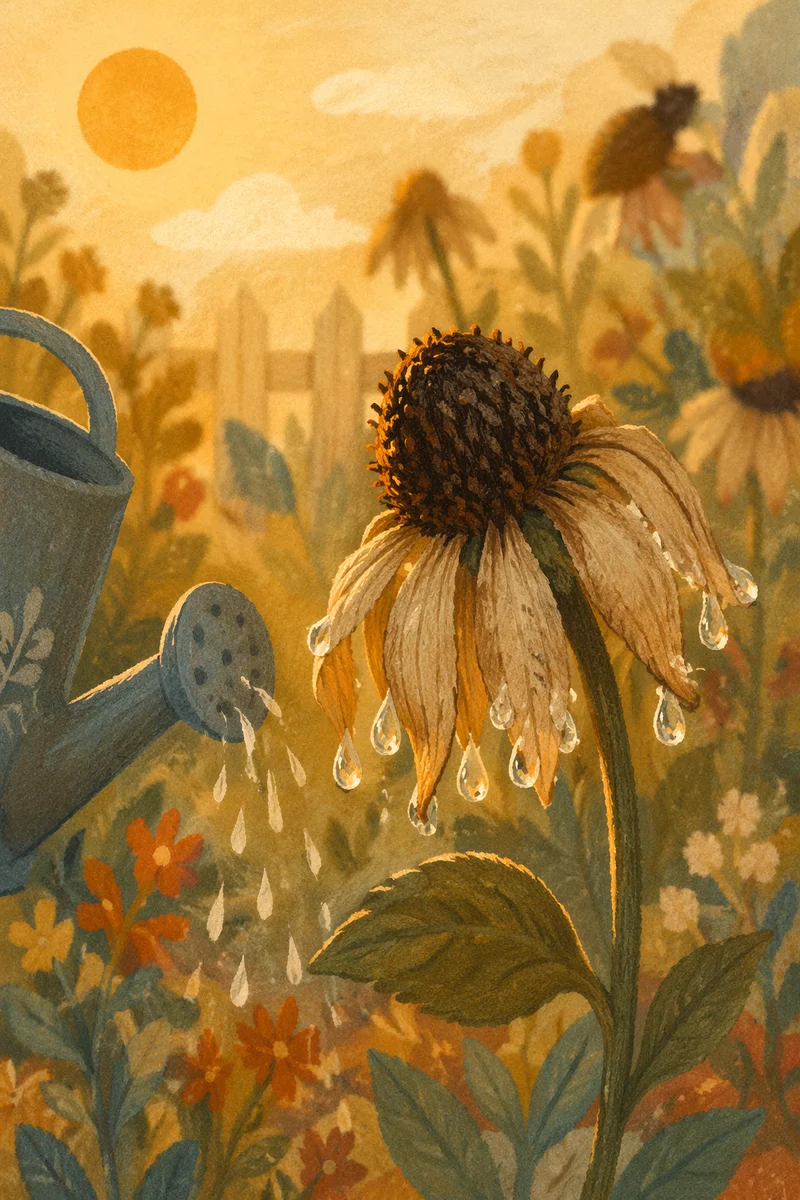 Wilted Flower Reviving in Golden Garden Light