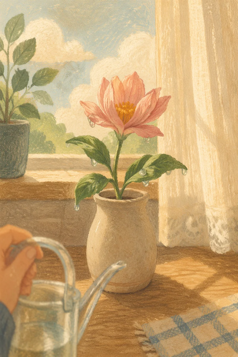 Reviving Wilted Flower on Sunlit Windowsill