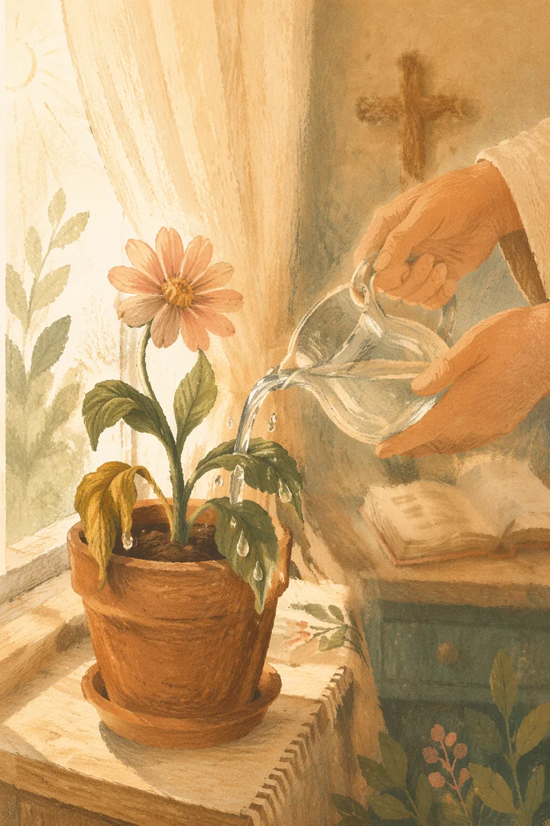 Wilted Flower Revived by Morning Water