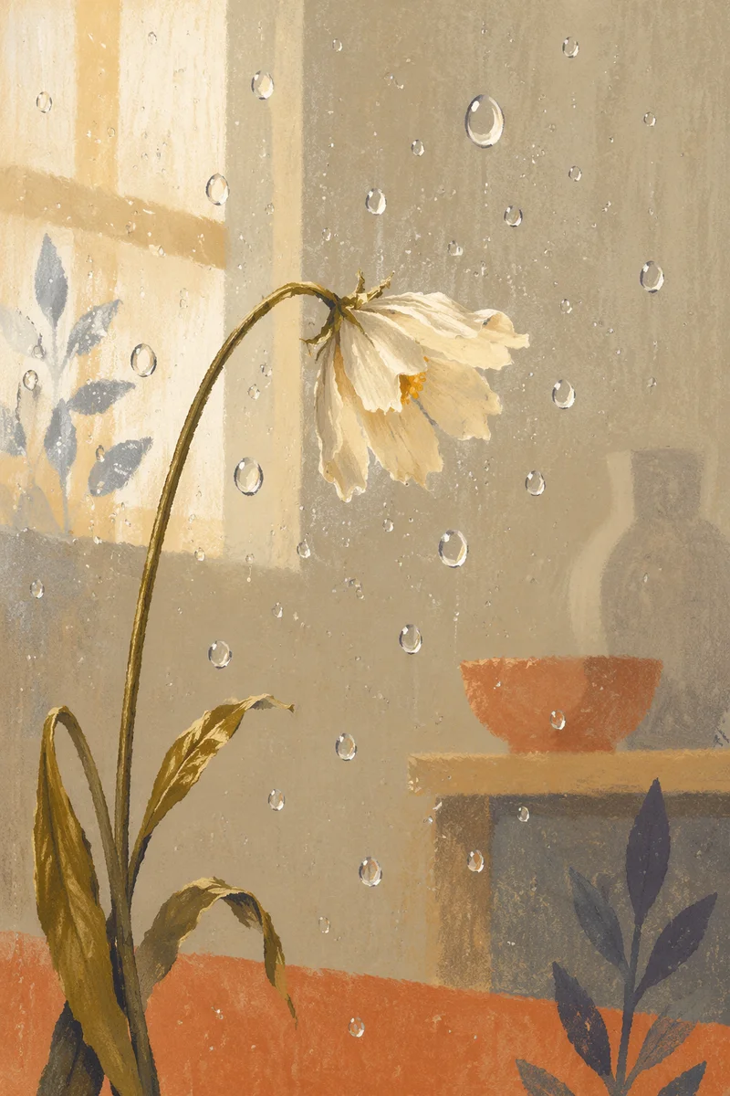 Wilted Flower Reviving in Gentle Light