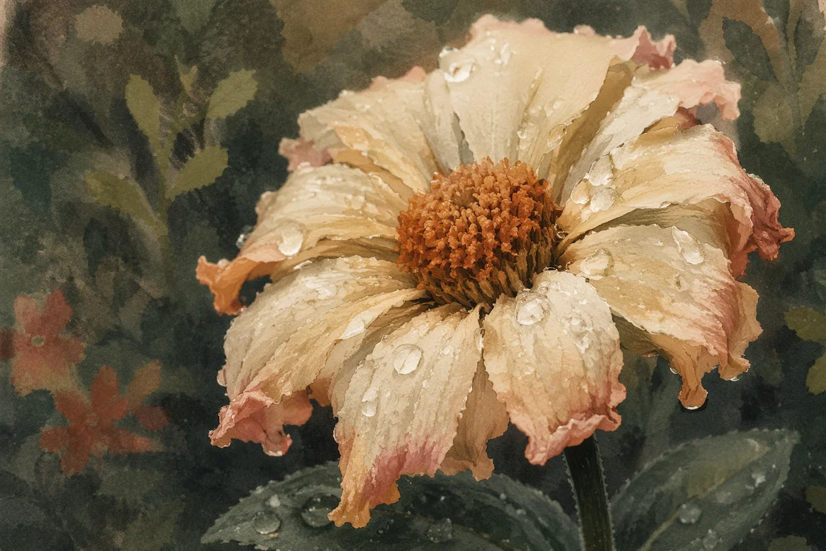 Wilted Flower Reviving With Morning Water Droplets
