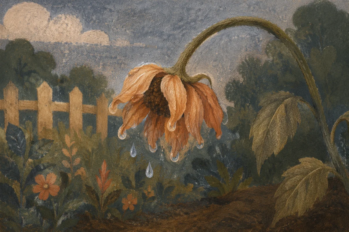 Wilted Flower Reviving After Gentle Rain