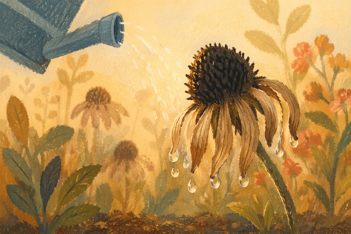 Wilted Flower Reviving in Golden Light
