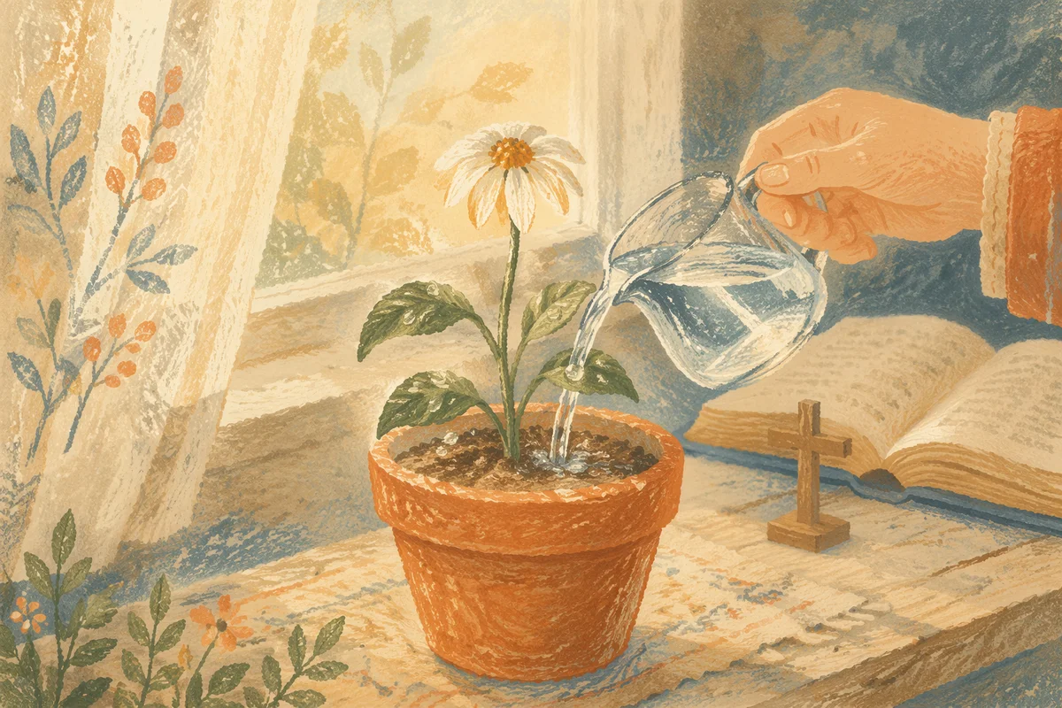 Reviving White Flower in Morning Prayer Light