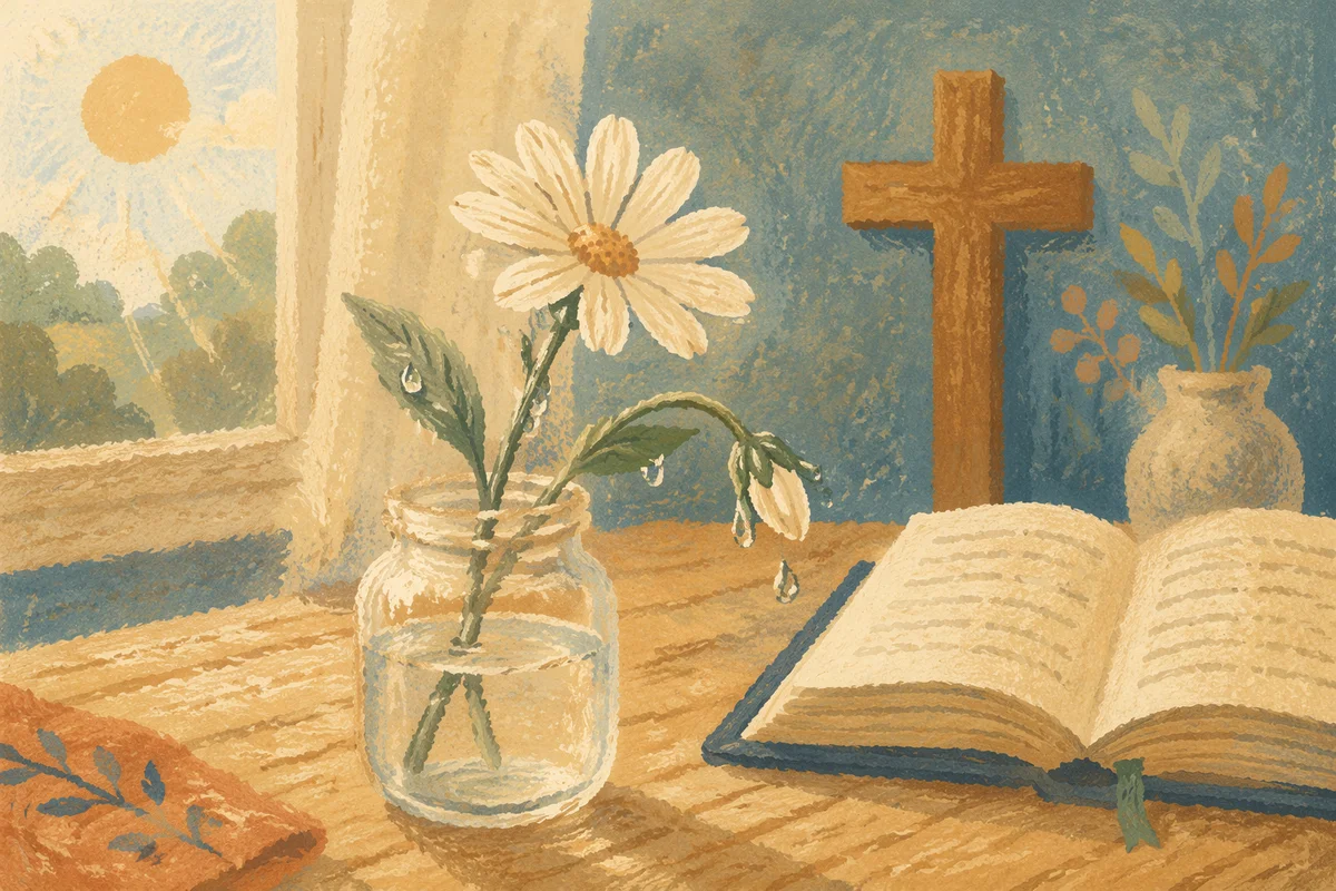 Reviving White Wildflower on Wooden Table