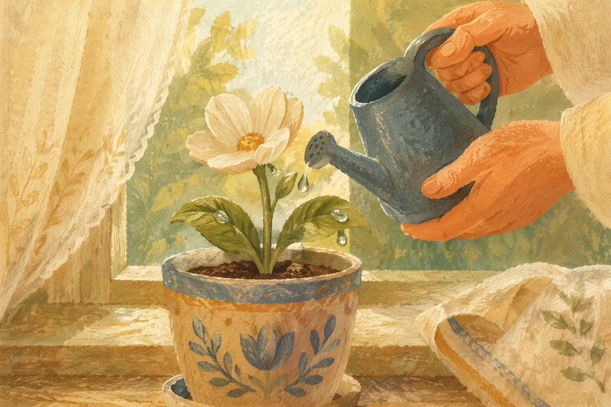 Wilted White Flower Revived by Gentle Watering