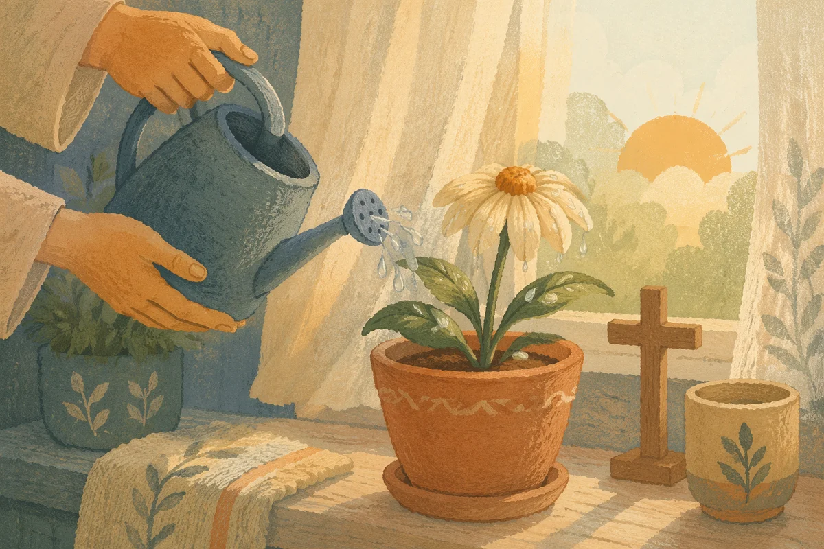 Wilted Flower Reviving in Morning Light