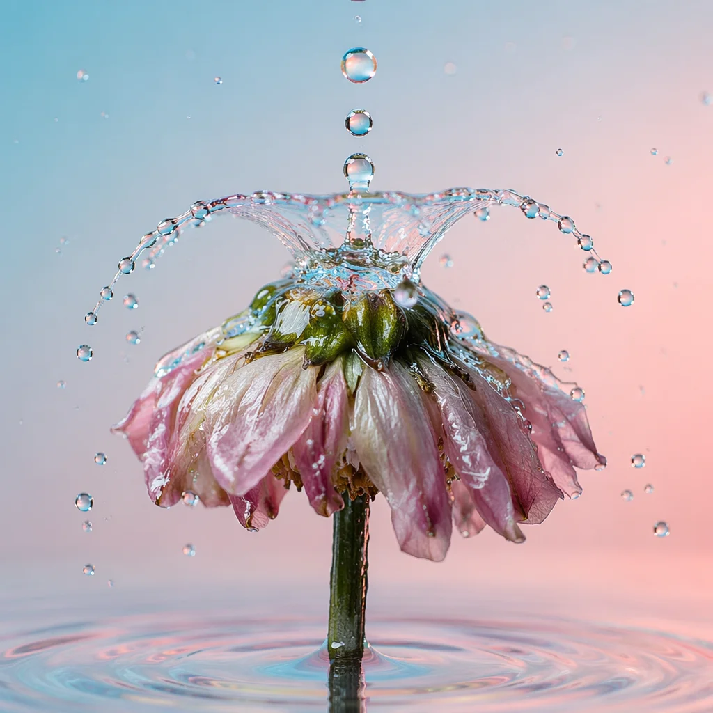 Wilted Flower Revived by Gentle Water Drops