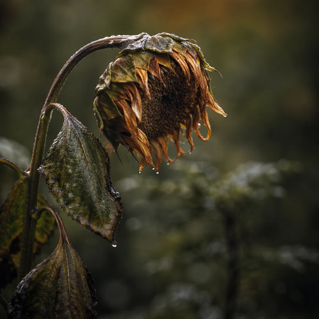 Wilted Garden Flower Reviving After Rain