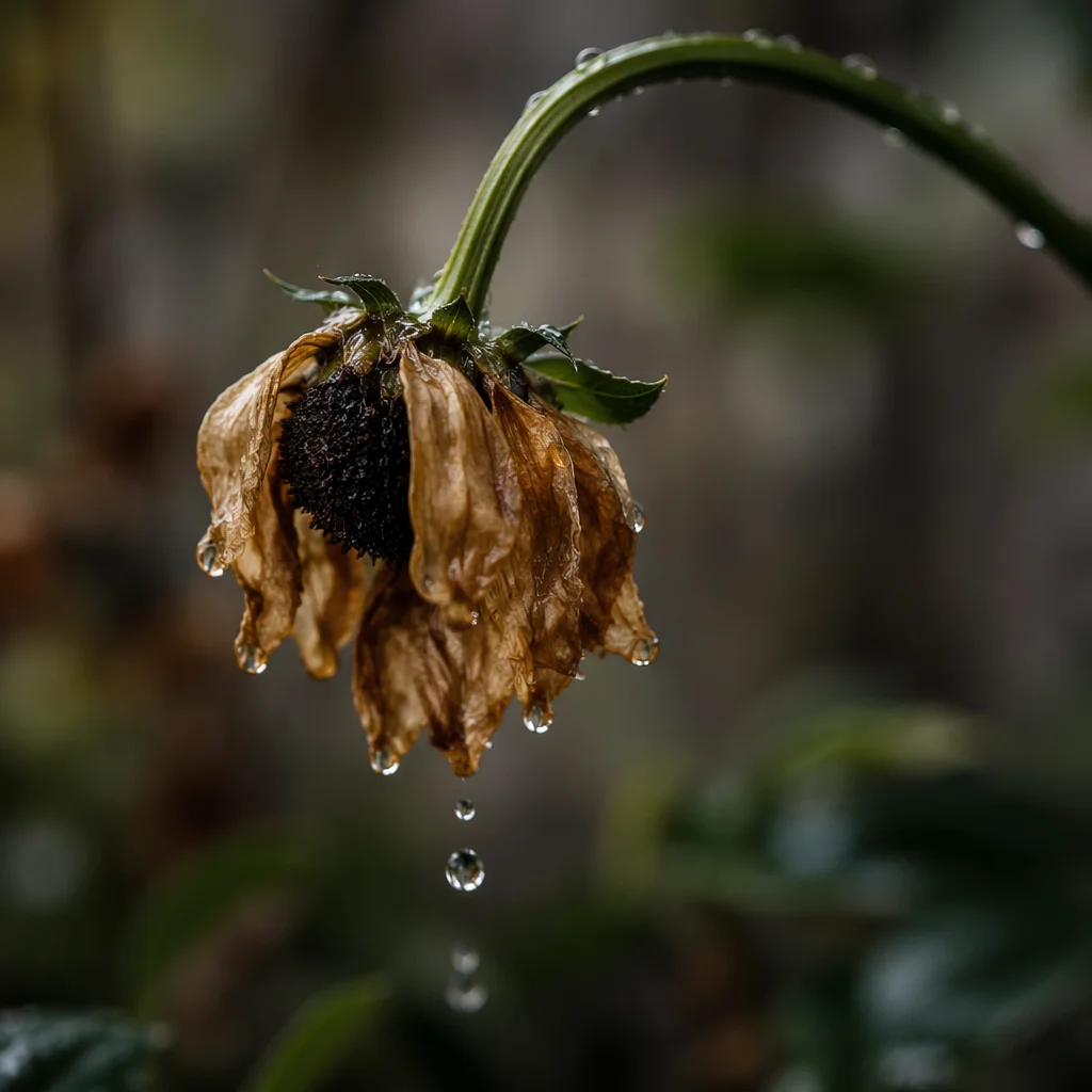 Wilted Flower Reviving After Gentle Rain