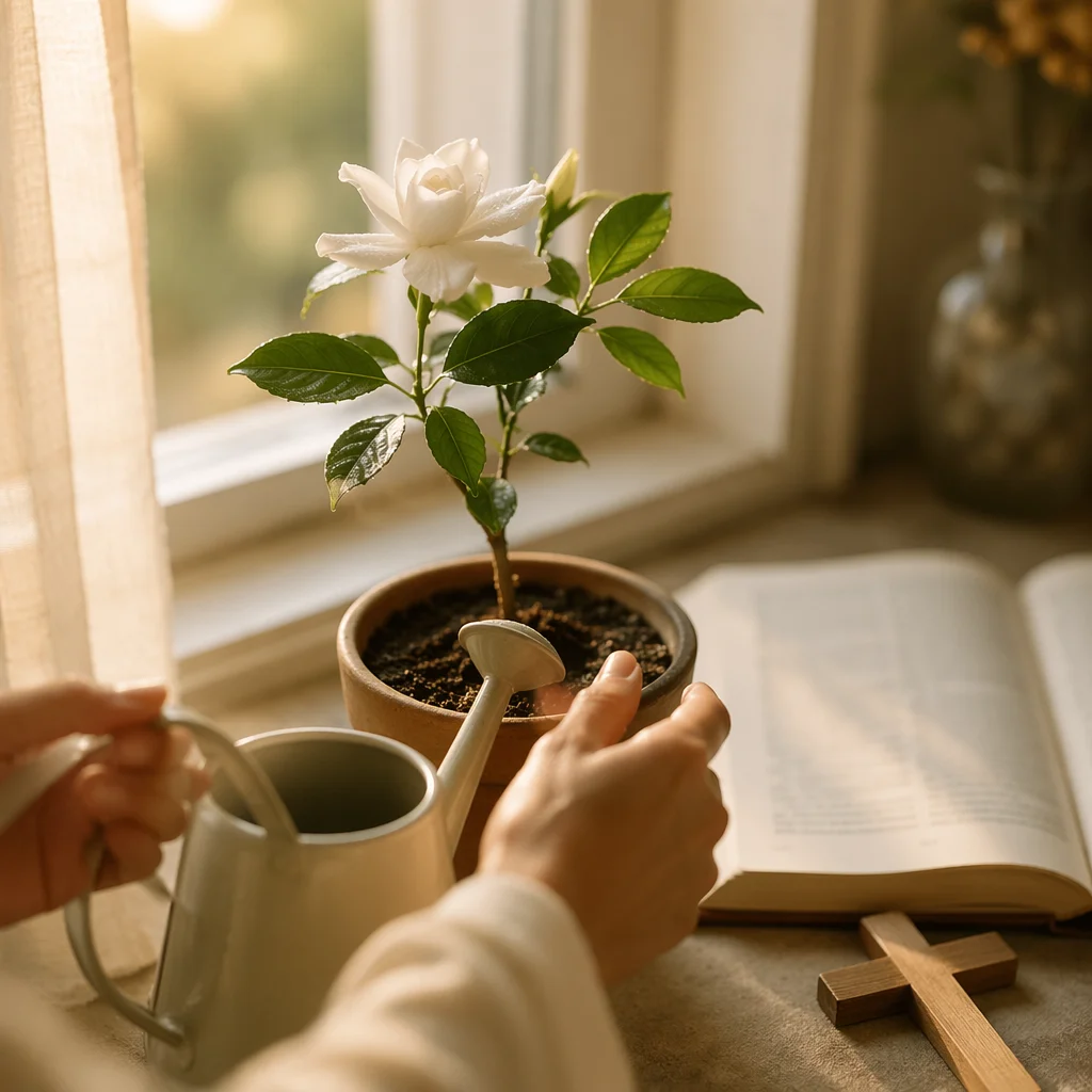 Wilted White Flower Revived by Morning Water
