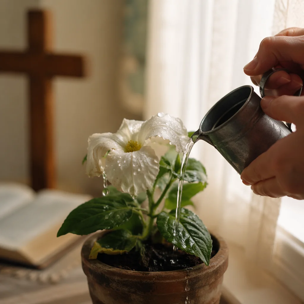 Wilted White Flower Reviving After Prayer