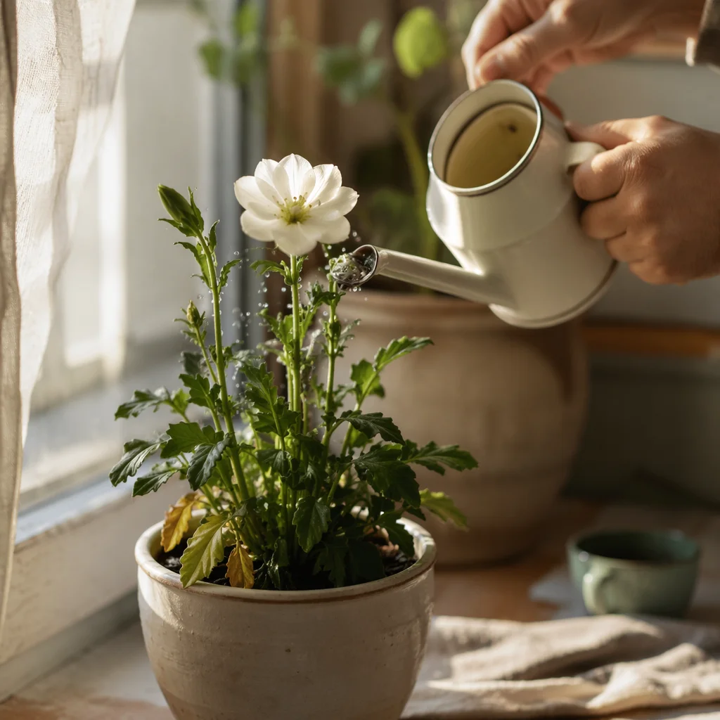 Reviving White Flower in Morning Light