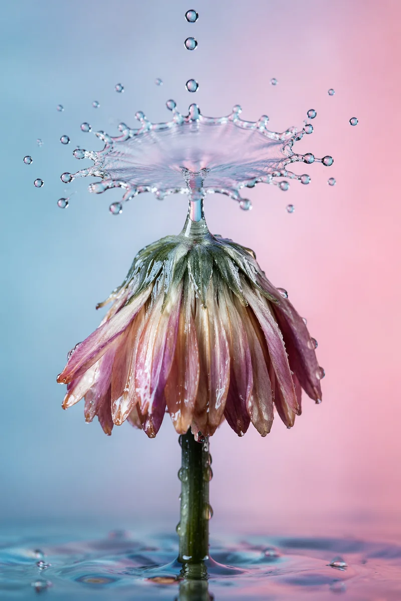 Wilted Flower Renewed by Falling Water Drops