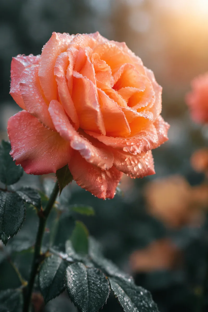 Reviving Coral Rose with Morning Dew