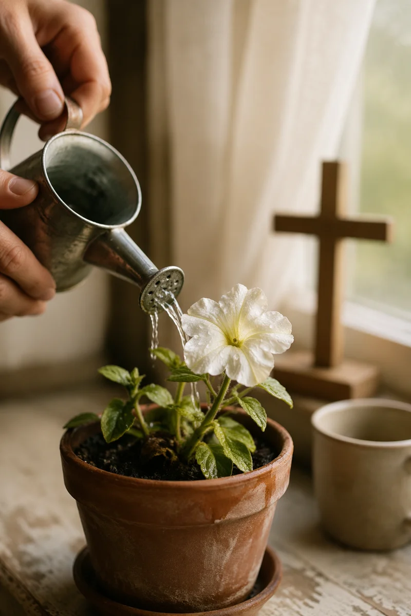 Wilted White Flower Revived by Morning Water