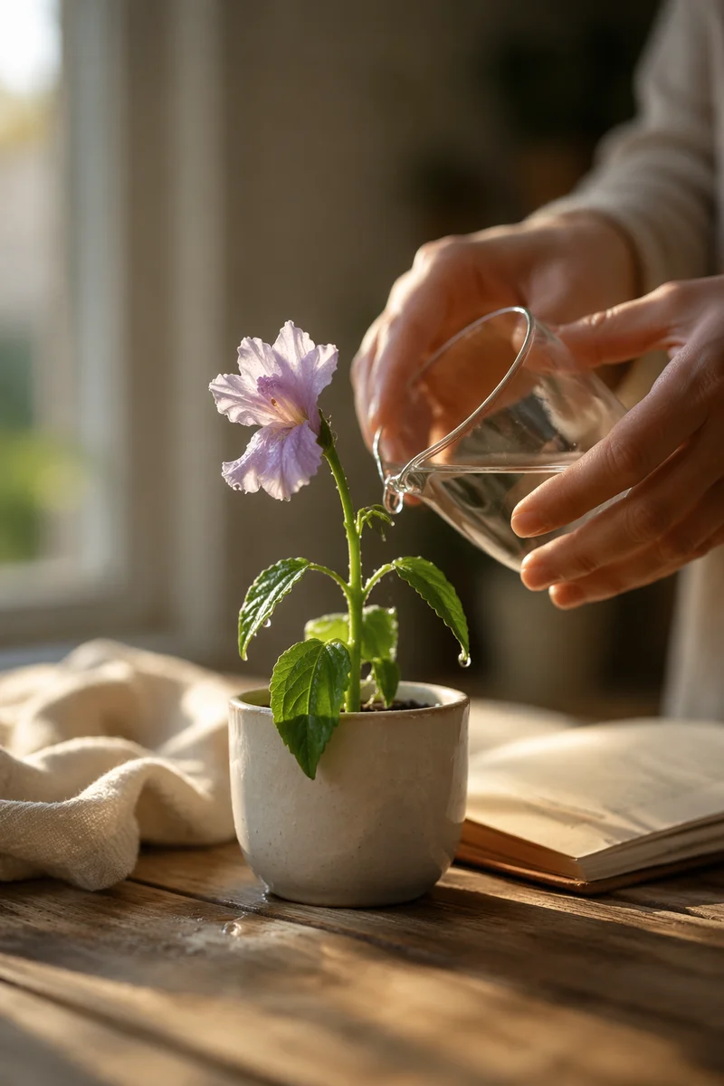 Wilted Lavender Flower Renewed by Morning Water