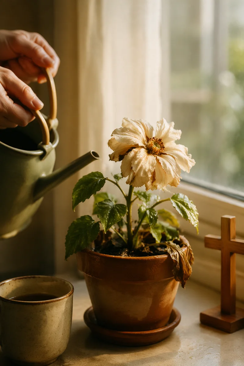 Wilted Flower Renewed by Morning Water