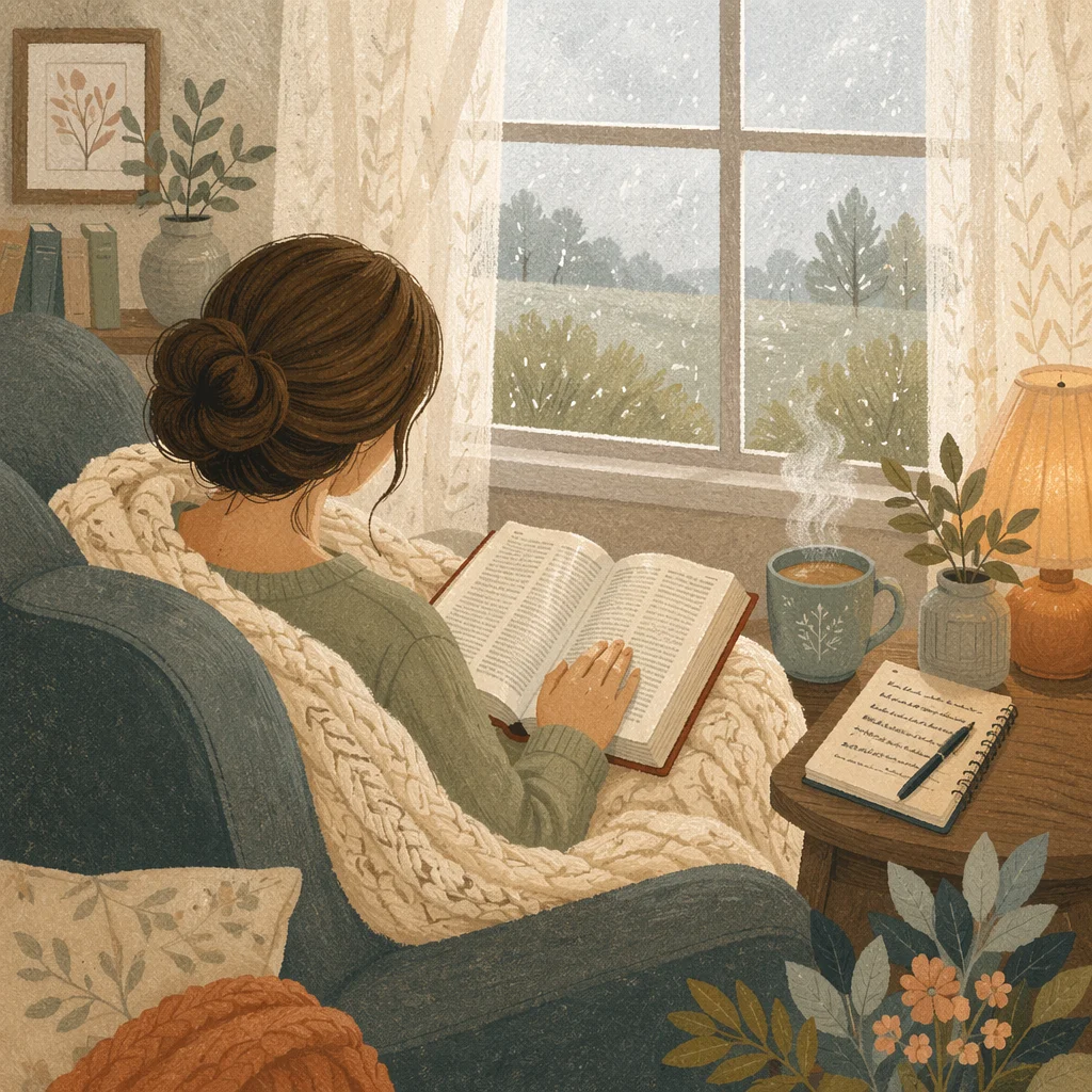 Cozy Morning Bible Devotion by Rainy Window
