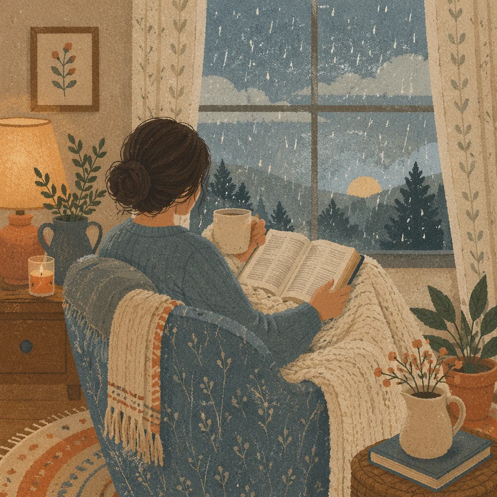 Cozy Morning Bible Devotion by Rainy Window