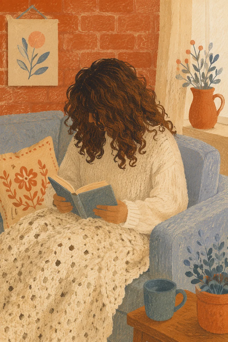 Woman Reading Bible Under Cozy Blanket