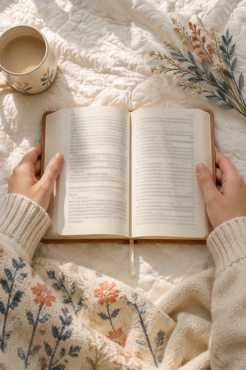 Cozy Morning Bible Quiet Time on Blanket