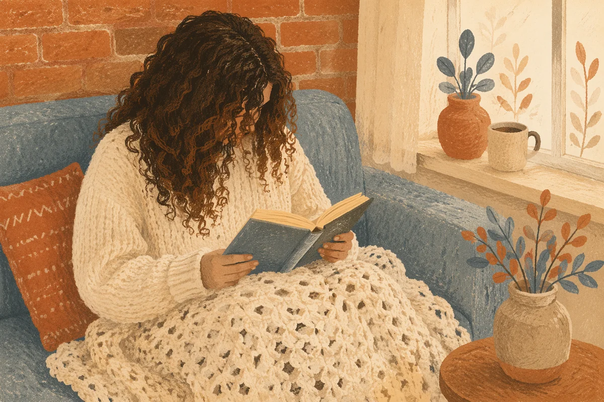 Cozy Bible Quiet Time on Blue Sofa