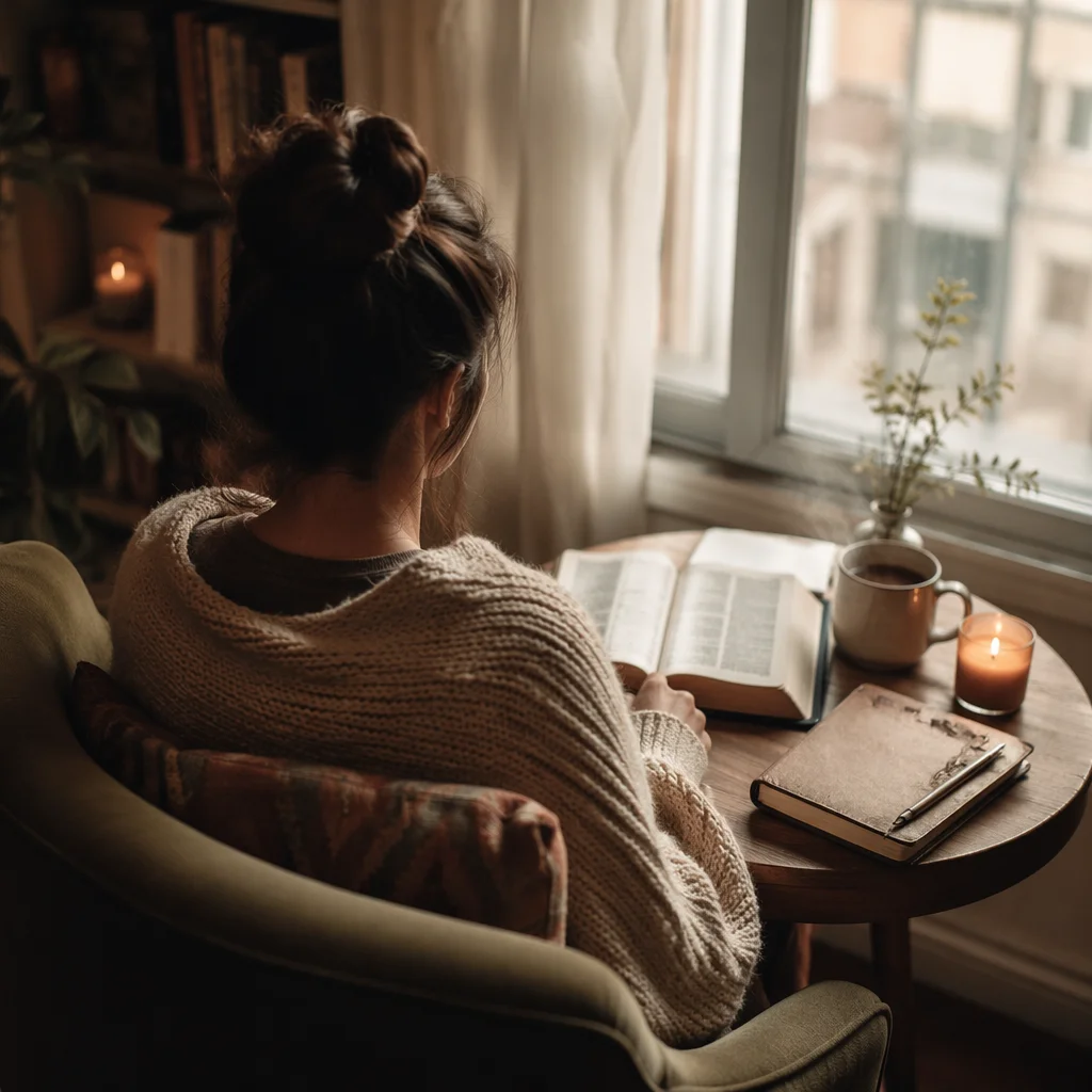 Cozy Morning Bible Devotion by Window