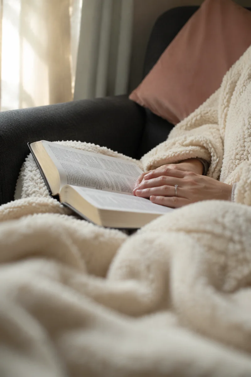 Cozy Morning Bible Quiet Time with Blanket