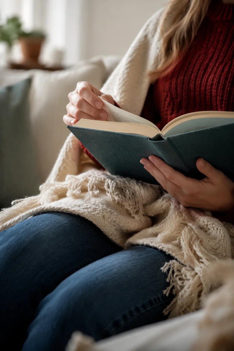 Cozy Woman Reading Bible at Home