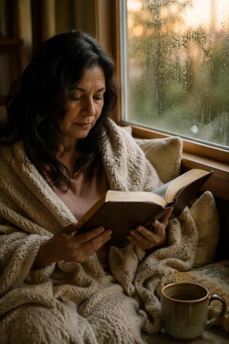 Woman Reading by Window at Dawn