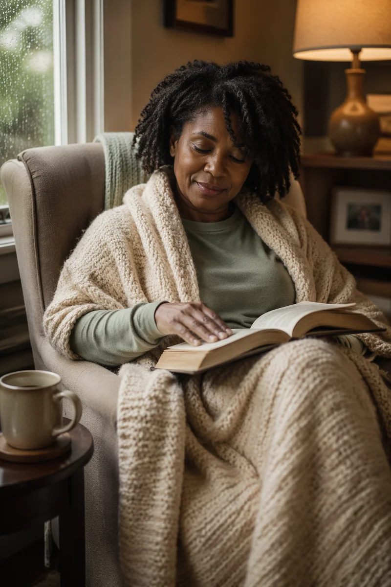 Woman Reading Bible by Rainy Window