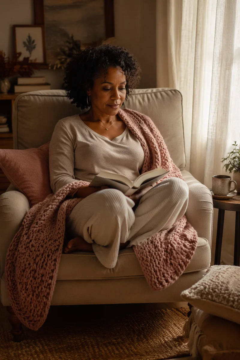 Peaceful Woman Reading in Cozy Armchair