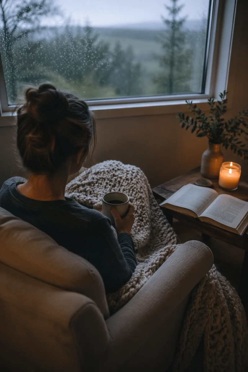 Cozy Morning Bible Devotion by Rainy Window
