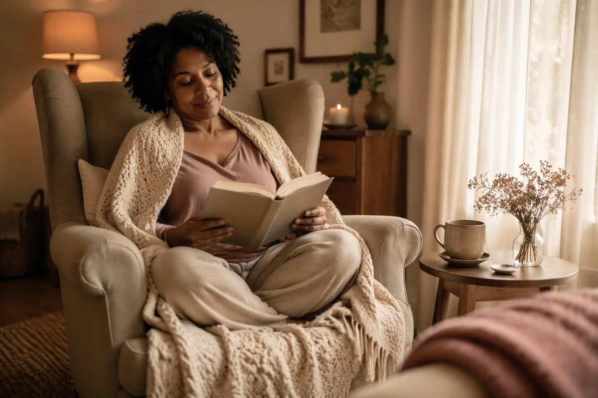 Woman Reading in Cozy Morning Armchair