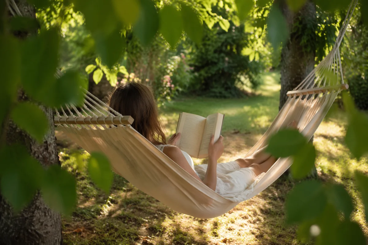 Peaceful Garden Hammock Reading Moment