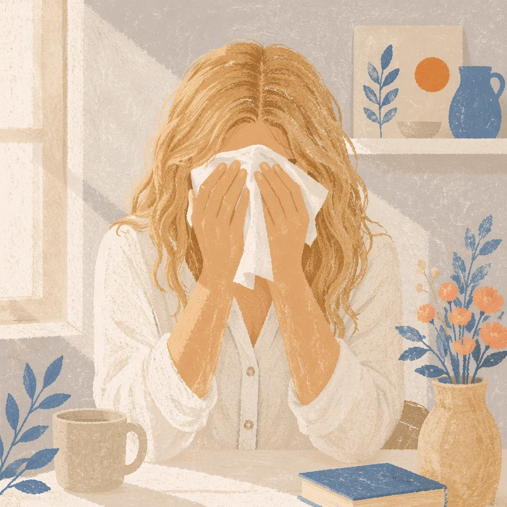 Woman Wiping Tears in Gentle Daylight