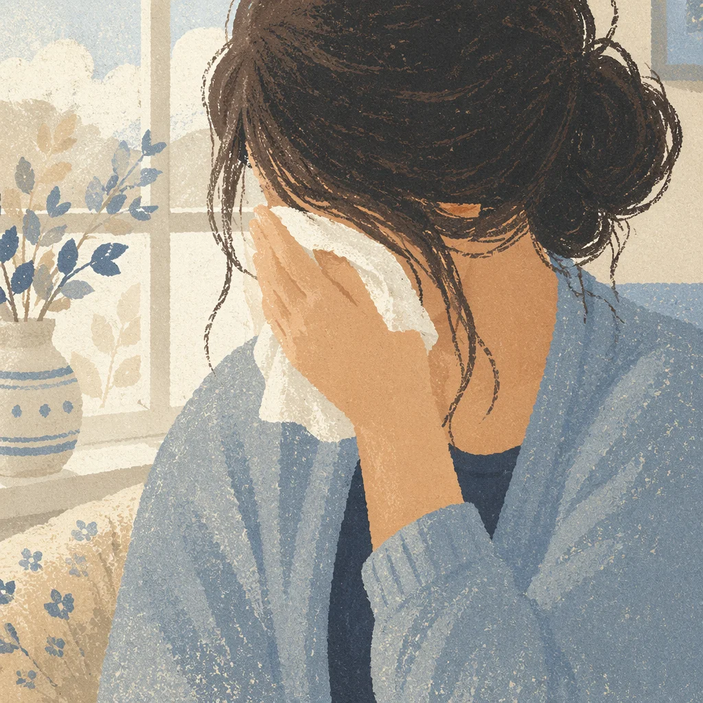 Woman Wiping Tears in Quiet Comfort
