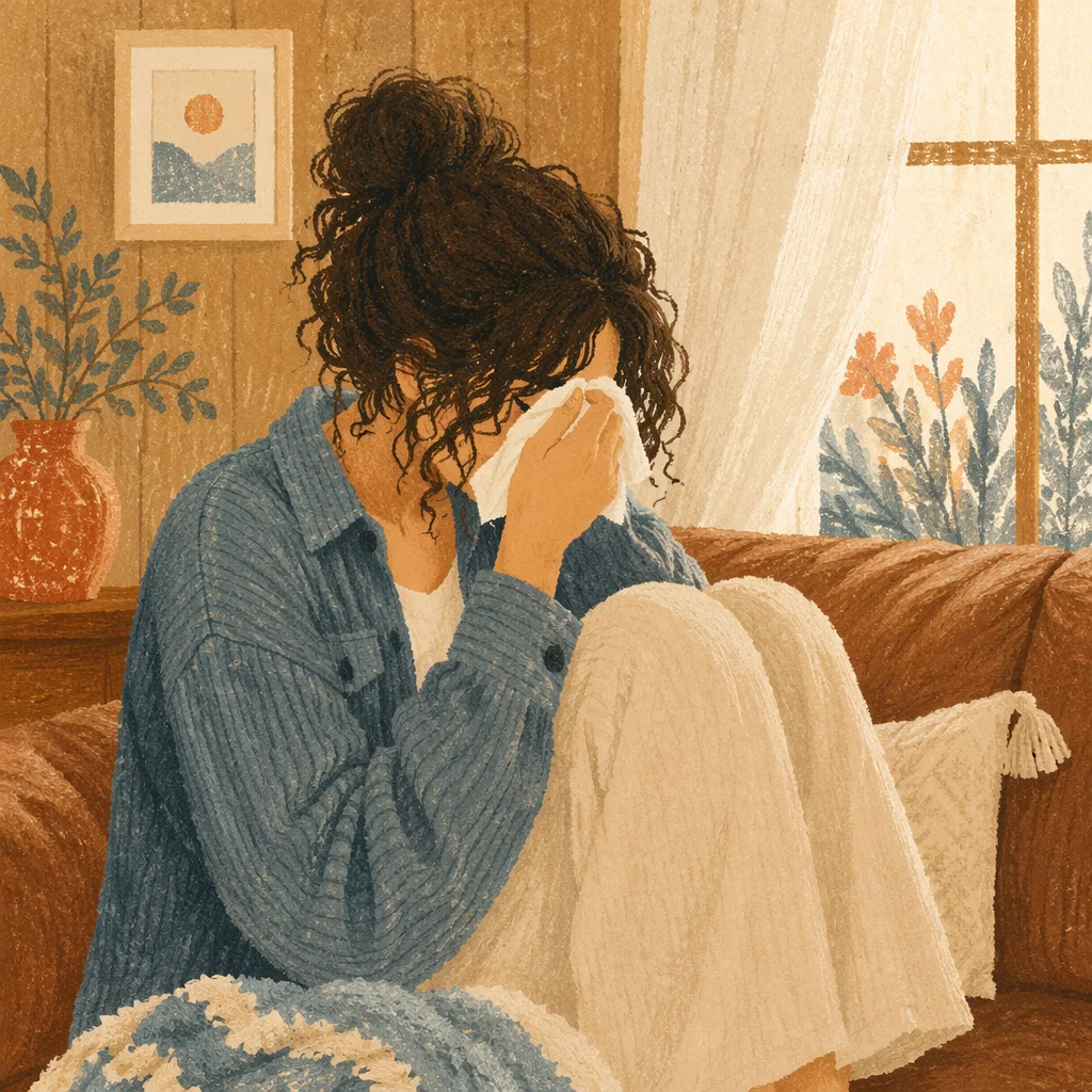 Woman Wiping Tears in Quiet Comfort