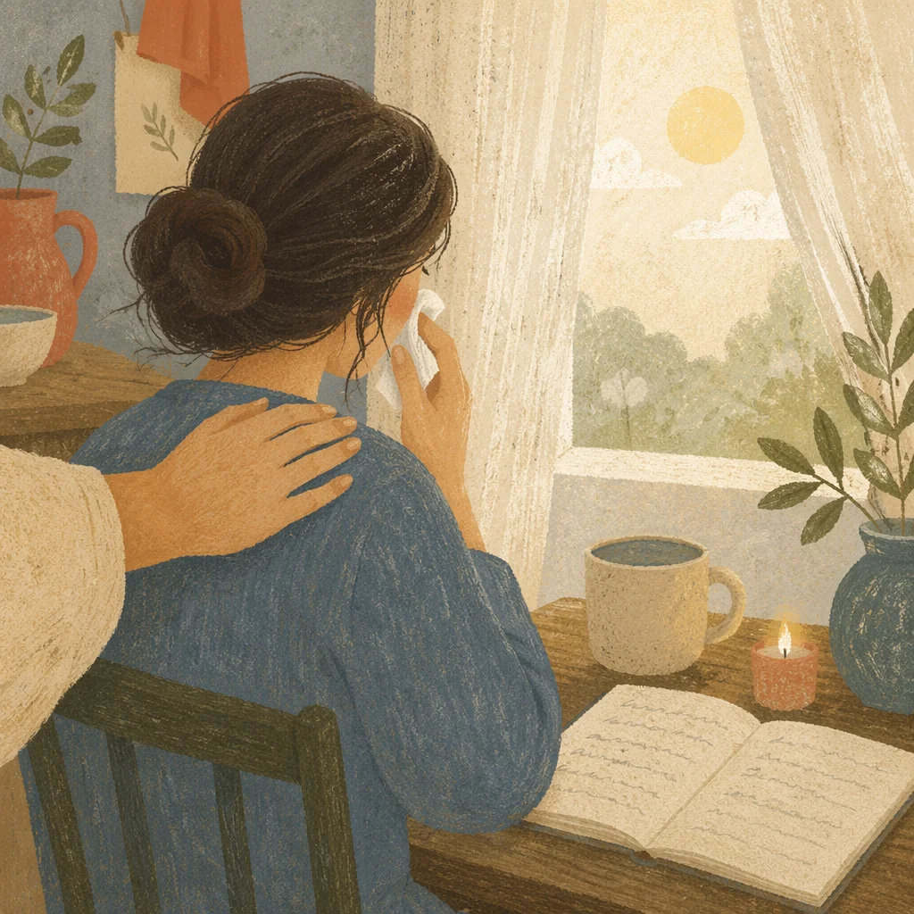 Woman Receiving Quiet Comfort at Kitchen Table
