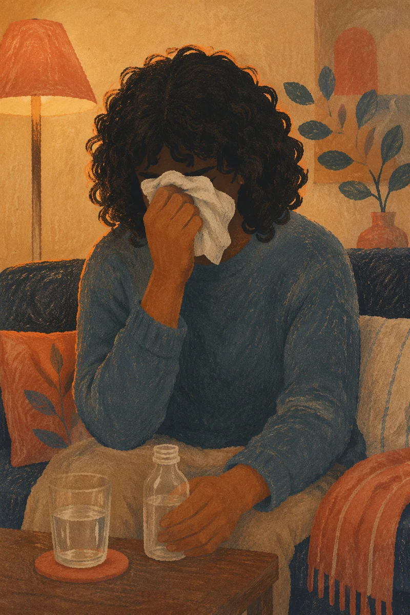 Comforting Woman Wiping Tears at Home