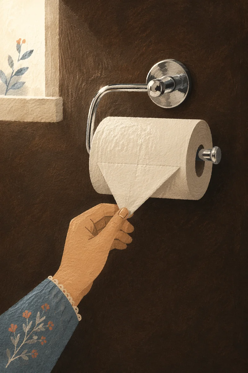 Woman Reaching for Tissue in Quiet Bathroom